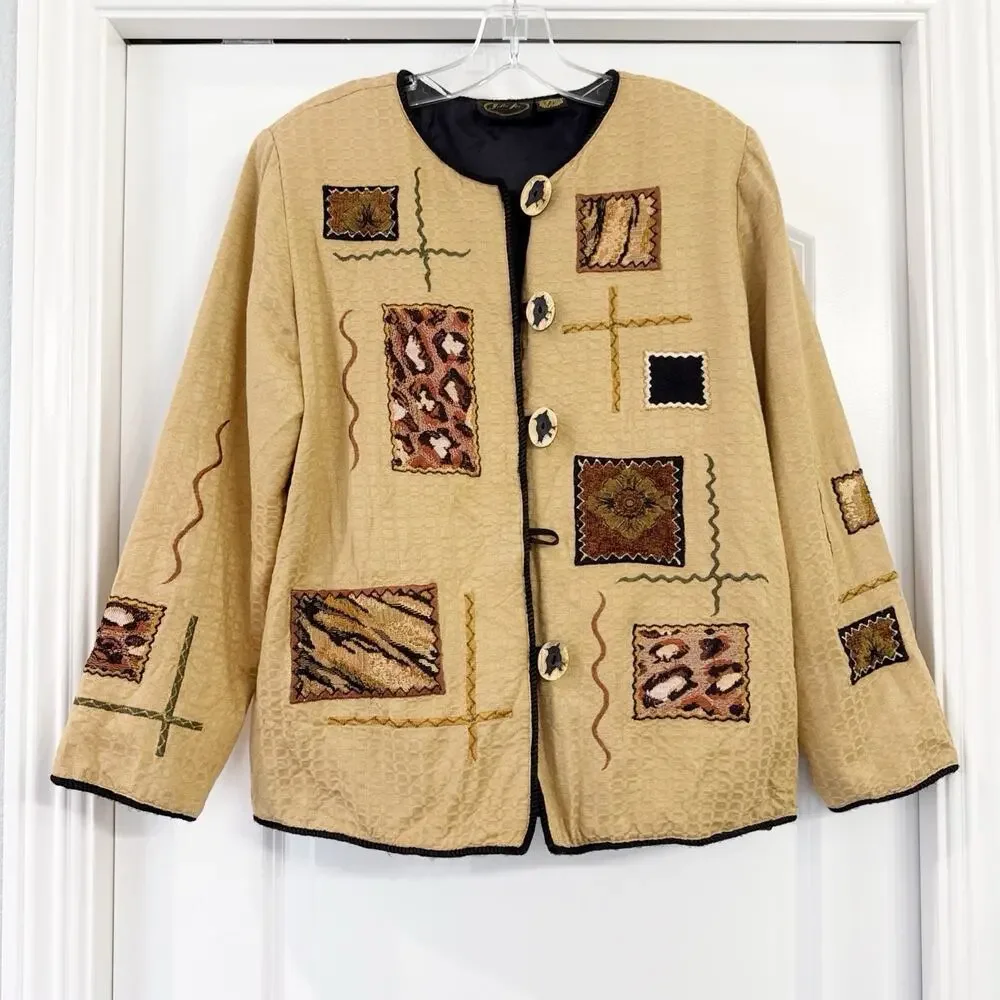 Vintage Julia Kim Artsy Blazer Embroidered Jacket Patchwork Tapestry Size Small - Picture 2 of 8